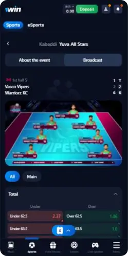 Kabaddi Broadcast on 1Win