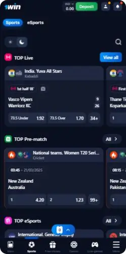 1Win Sports section